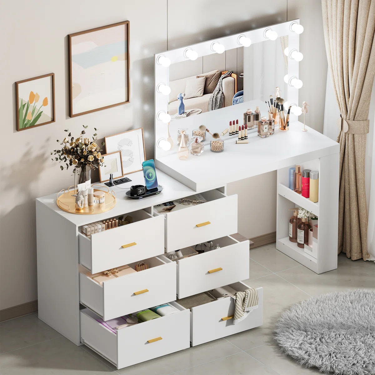 6 drawers makeup desk